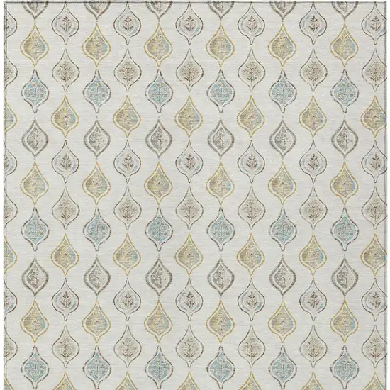 Ivory And Linen Floral Washable Indoor Outdoor Area Rug Photo 3