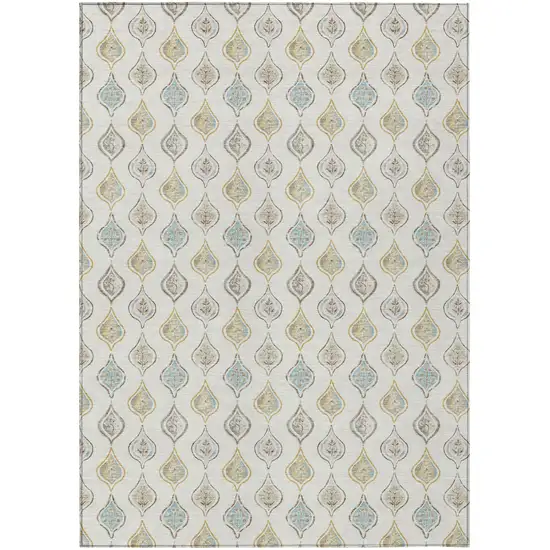 Ivory And Linen Floral Washable Indoor Outdoor Area Rug Photo 1