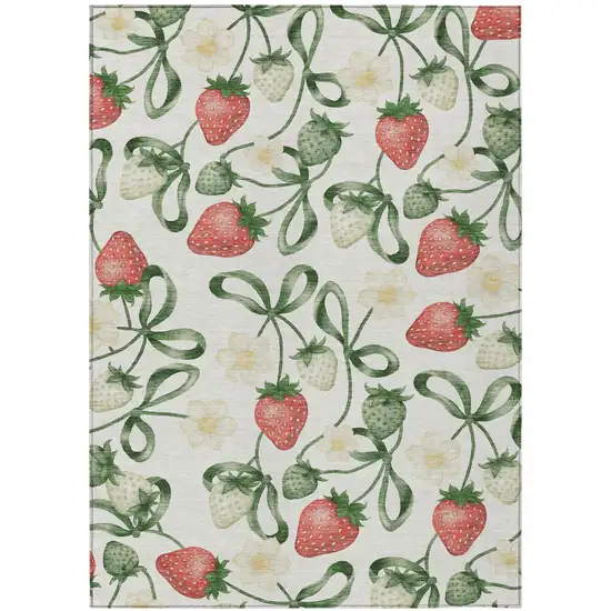 Ivory And Linen Floral Washable Indoor Outdoor Area Rug Photo 2