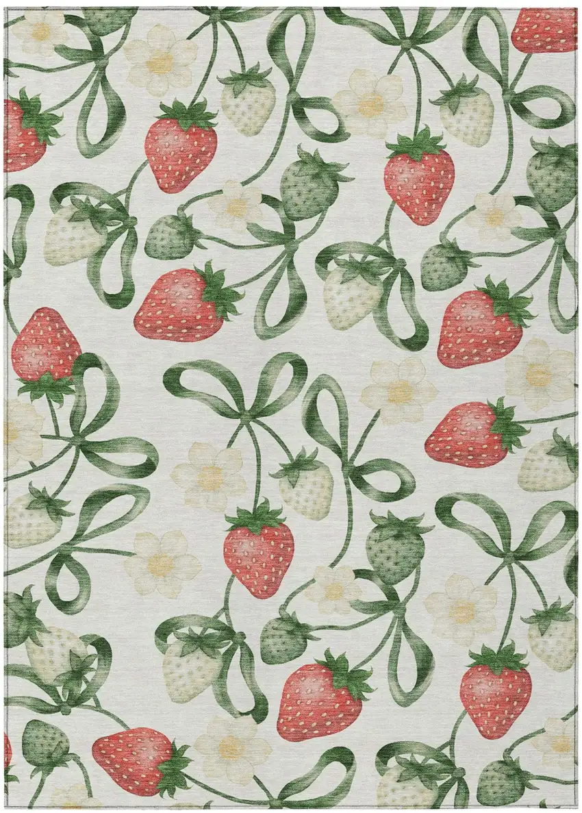 Ivory And Linen Floral Washable Indoor Outdoor Area Rug Photo 2