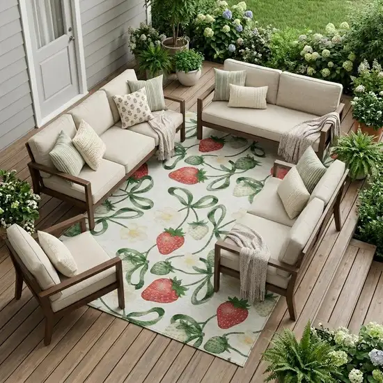 Ivory And Linen Floral Washable Indoor Outdoor Area Rug Photo 1