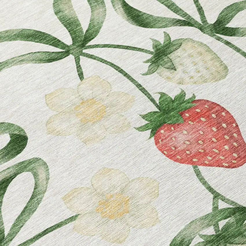 Ivory And Linen Floral Washable Indoor Outdoor Area Rug Photo 4