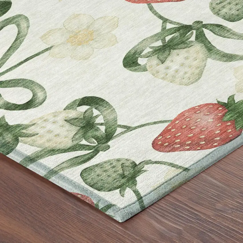 Ivory And Linen Floral Washable Indoor Outdoor Area Rug Photo 3