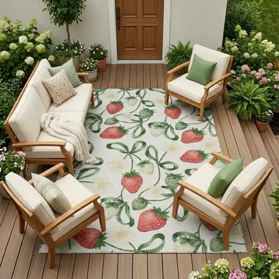 Ivory And Linen Floral Washable Indoor Outdoor Area Rug Photo 1