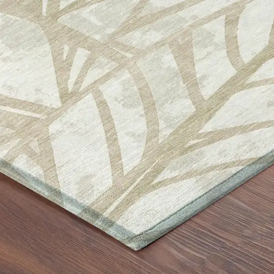 Ivory And Linen Floral Washable Indoor Outdoor Area Rug Photo 3