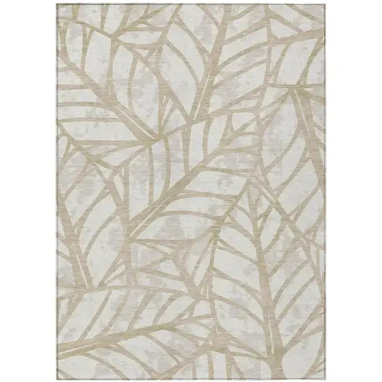 Ivory And Linen Floral Washable Indoor Outdoor Area Rug Photo 2
