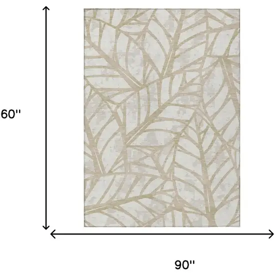 Ivory And Linen Floral Washable Indoor Outdoor Area Rug Photo 5