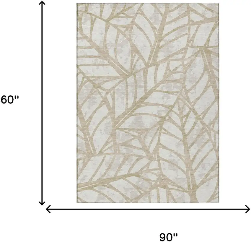 Ivory And Linen Floral Washable Indoor Outdoor Area Rug Photo 5