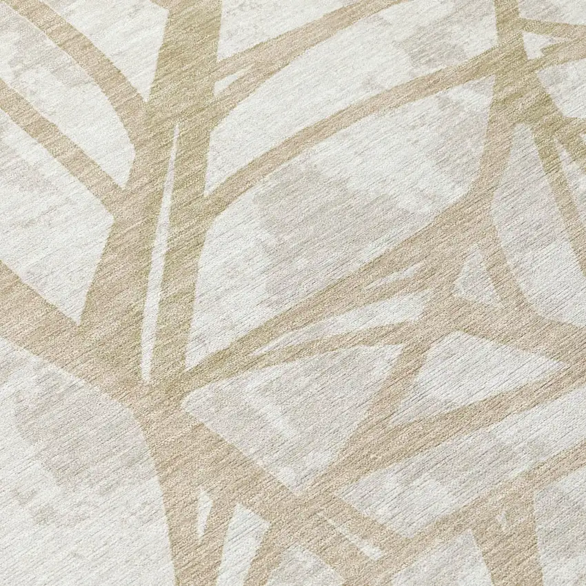 Ivory And Linen Floral Washable Indoor Outdoor Area Rug Photo 4