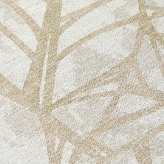 Ivory And Linen Floral Washable Indoor Outdoor Area Rug Photo 4