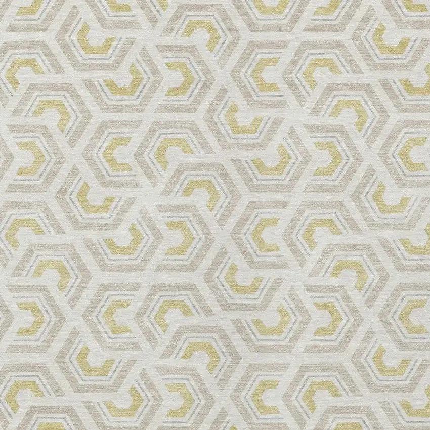 Ivory And Linen Geometric Washable Indoor Outdoor Area Rug Photo 3
