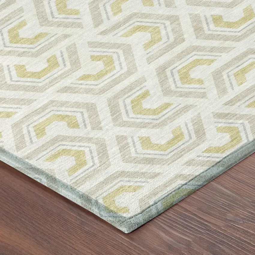 Ivory And Linen Geometric Washable Indoor Outdoor Area Rug Photo 5