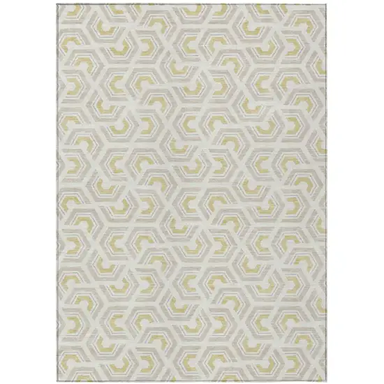 Ivory And Linen Geometric Washable Indoor Outdoor Area Rug Photo 2
