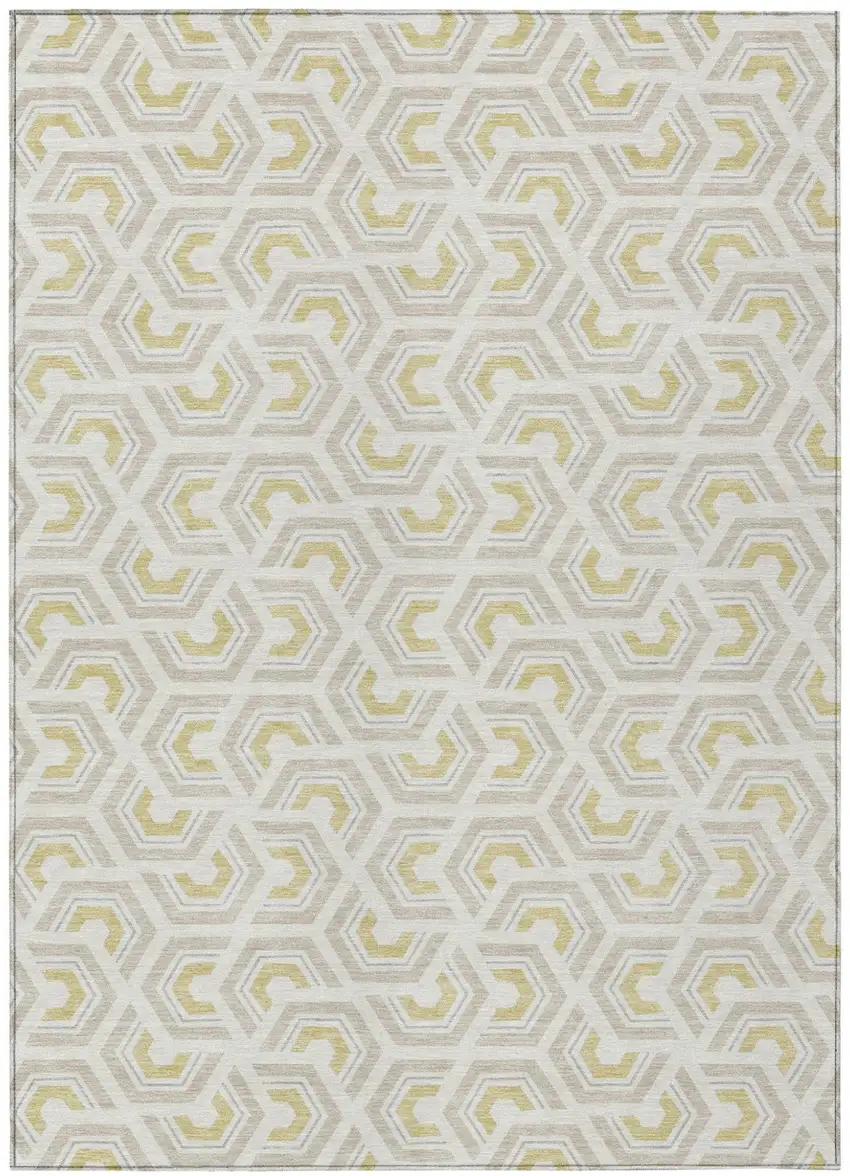 Ivory And Linen Geometric Washable Indoor Outdoor Area Rug Photo 2