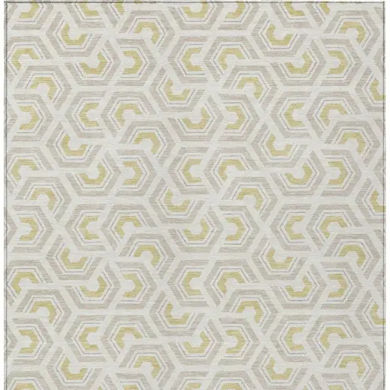 Ivory And Linen Geometric Washable Indoor Outdoor Area Rug Photo 4