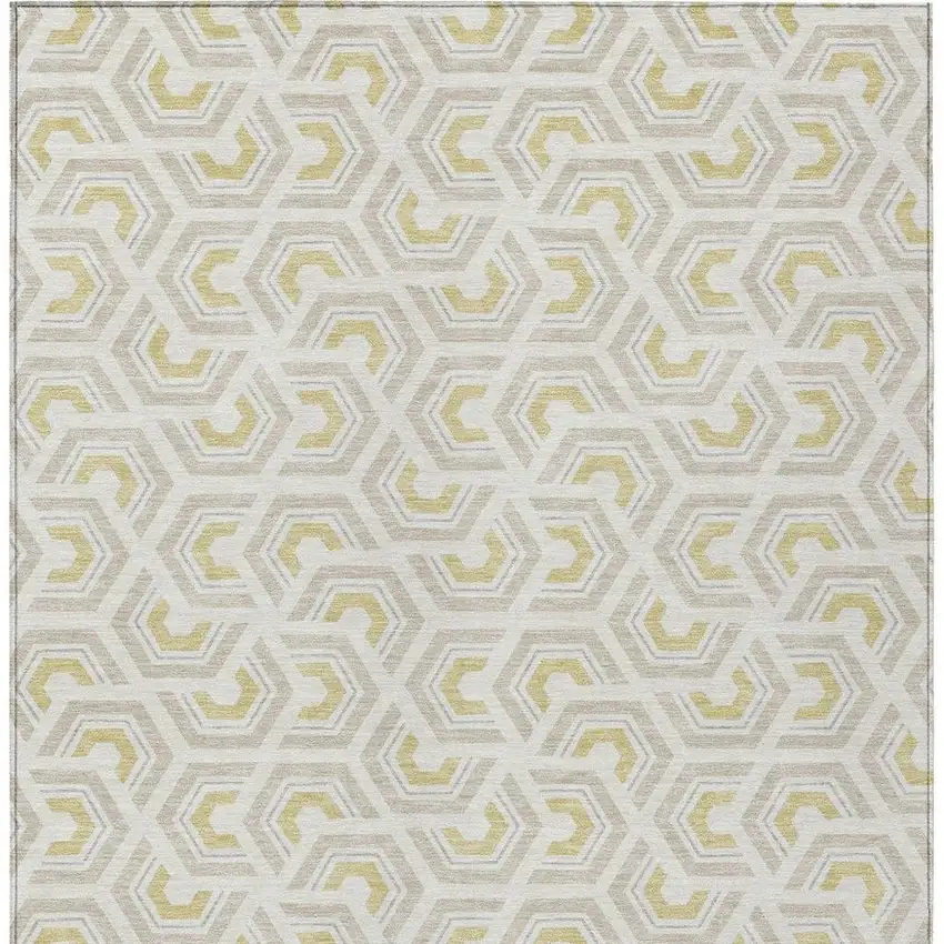 Ivory And Linen Geometric Washable Indoor Outdoor Area Rug Photo 4