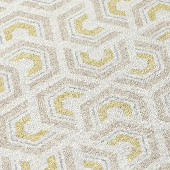 Ivory And Linen Geometric Washable Indoor Outdoor Area Rug Photo 6