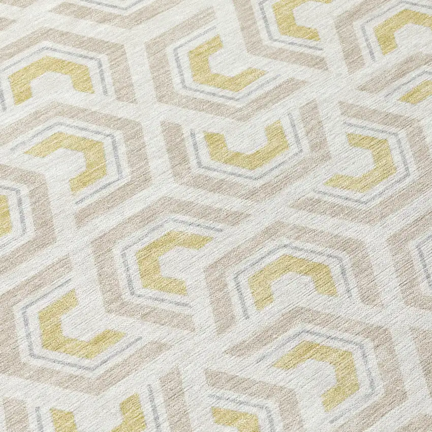 Ivory And Linen Geometric Washable Indoor Outdoor Area Rug Photo 6
