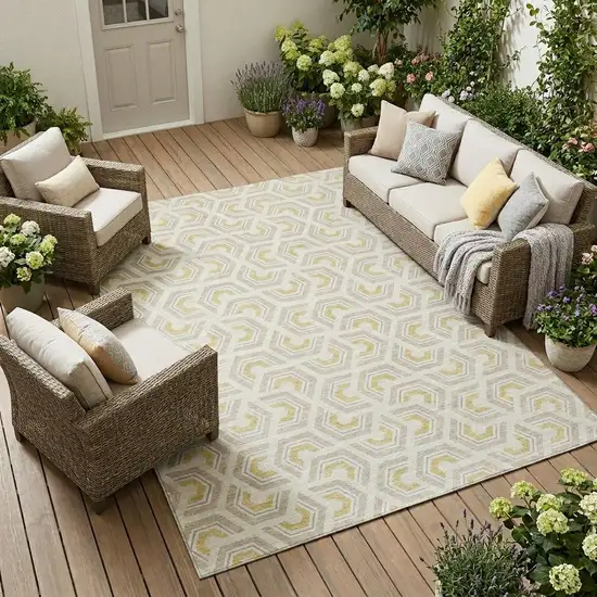 Ivory And Linen Geometric Washable Indoor Outdoor Area Rug Photo 1