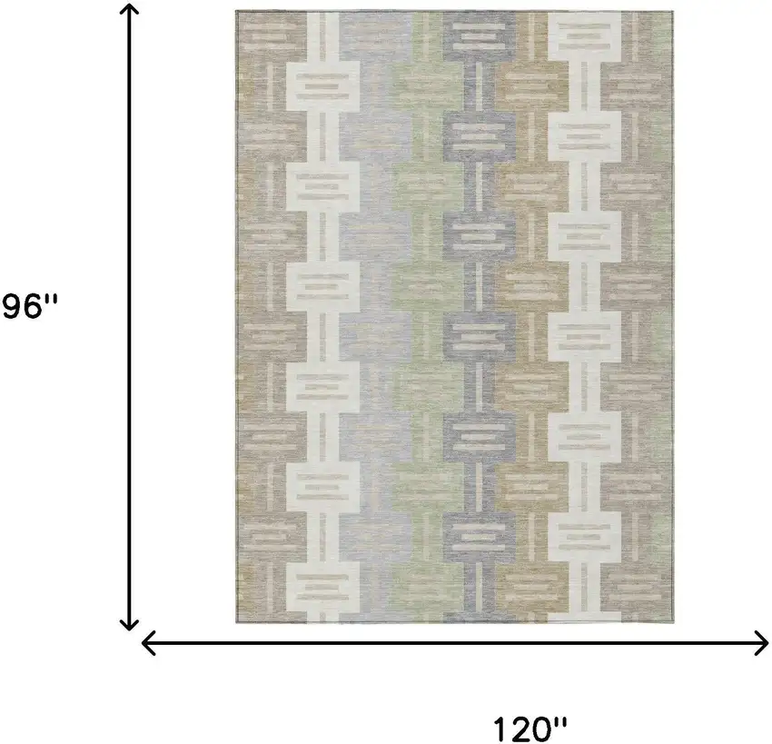 Ivory And Linen Geometric Washable Indoor Outdoor Area Rug Photo 7