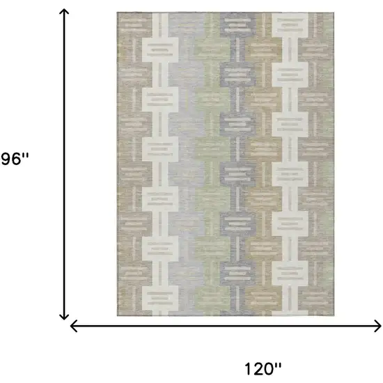 Ivory And Linen Geometric Washable Indoor Outdoor Area Rug Photo 7