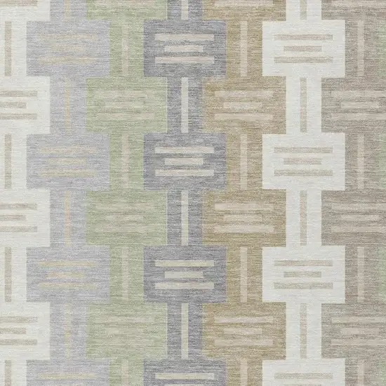Ivory And Linen Geometric Washable Indoor Outdoor Area Rug Photo 3
