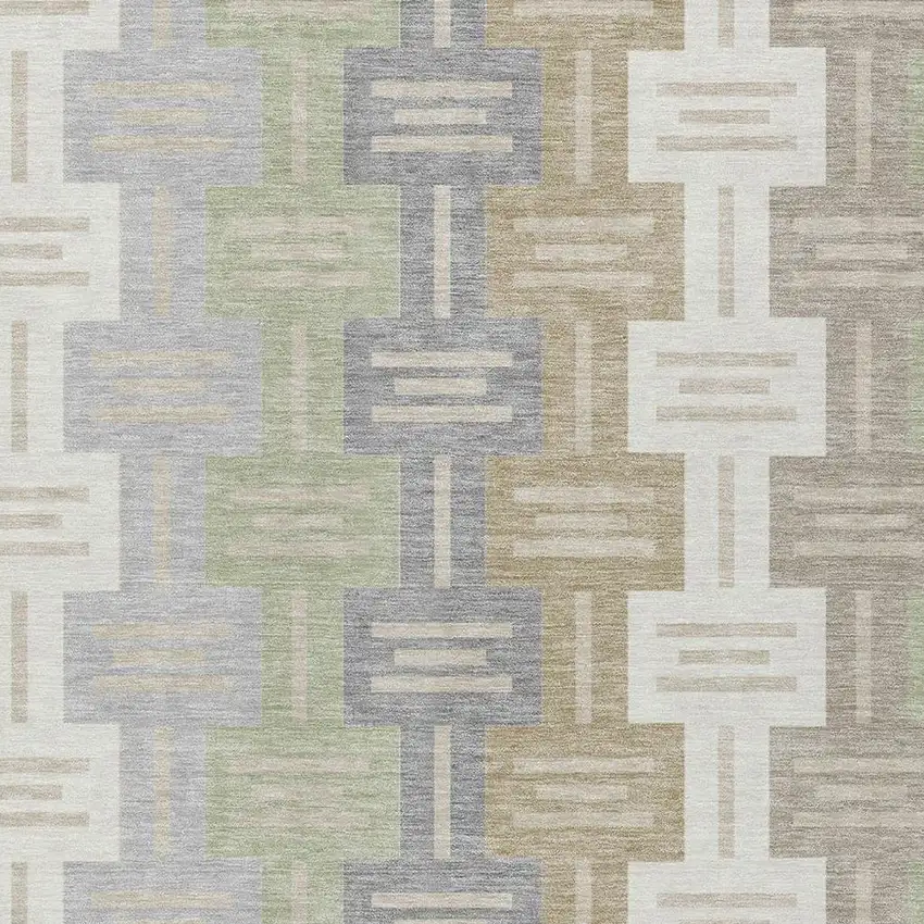 Ivory And Linen Geometric Washable Indoor Outdoor Area Rug Photo 3