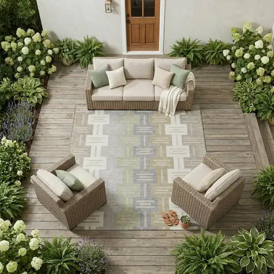 Ivory And Linen Geometric Washable Indoor Outdoor Area Rug Photo 1