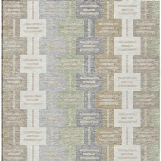 Ivory And Linen Geometric Washable Indoor Outdoor Area Rug Photo 4