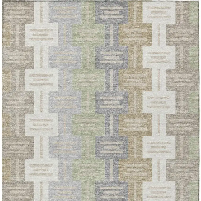 Ivory And Linen Geometric Washable Indoor Outdoor Area Rug Photo 4