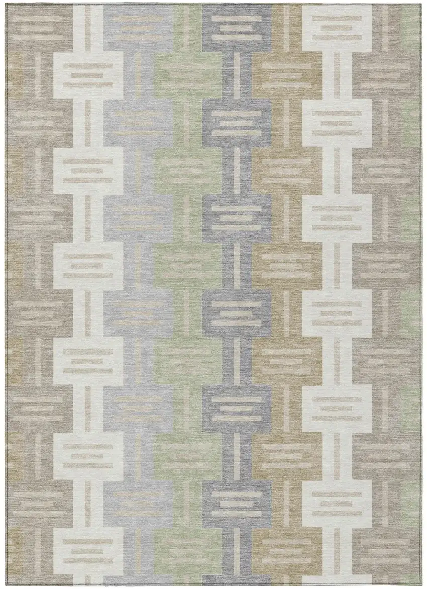 Ivory And Linen Geometric Washable Indoor Outdoor Area Rug Photo 2