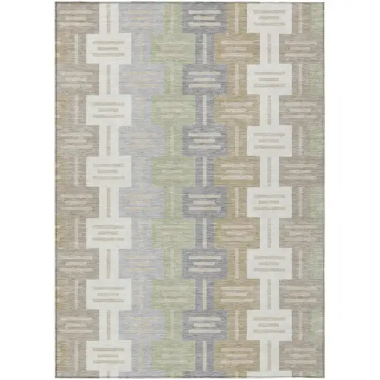 Ivory And Linen Geometric Washable Indoor Outdoor Area Rug Photo 2