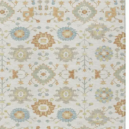 Ivory And Linen Geometric Washable Indoor Outdoor Area Rug Photo 2