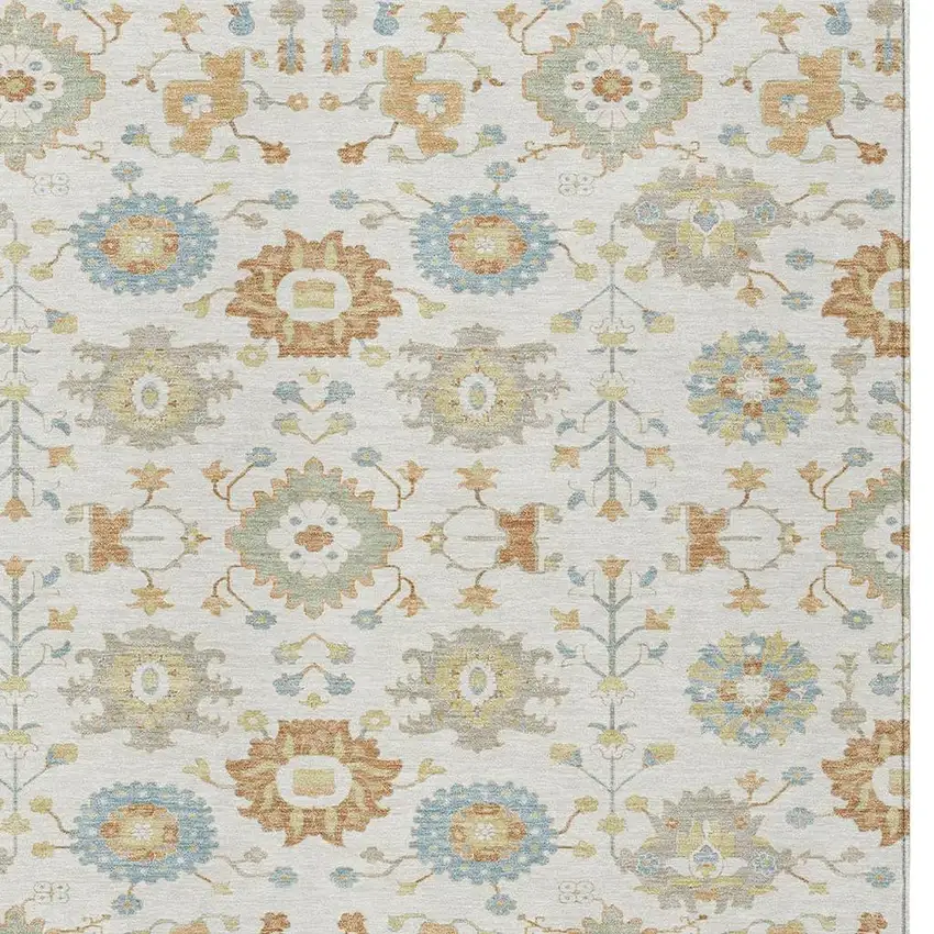 Ivory And Linen Geometric Washable Indoor Outdoor Area Rug Photo 2