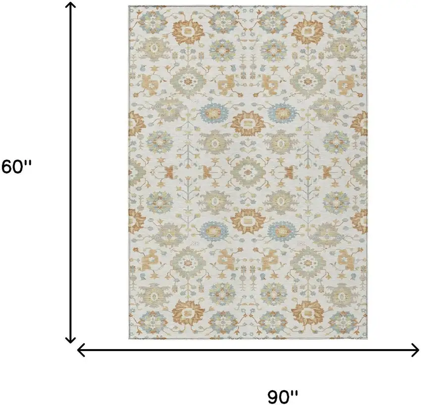 Ivory And Linen Geometric Washable Indoor Outdoor Area Rug Photo 6