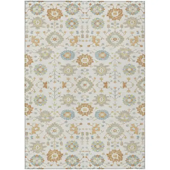 Ivory And Linen Geometric Washable Indoor Outdoor Area Rug Photo 1