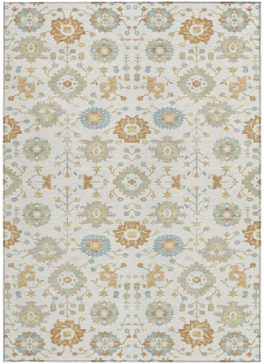 Ivory And Linen Geometric Washable Indoor Outdoor Area Rug Photo 3