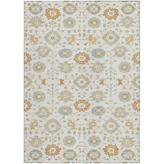 Ivory And Linen Geometric Washable Indoor Outdoor Area Rug Photo 3
