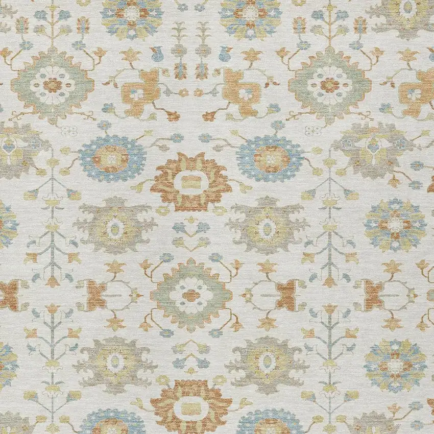 Ivory And Linen Geometric Washable Indoor Outdoor Area Rug Photo 2