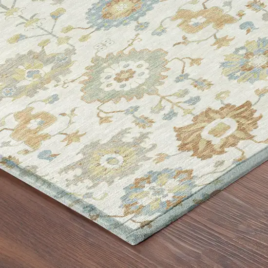 Ivory And Linen Geometric Washable Indoor Outdoor Area Rug Photo 4