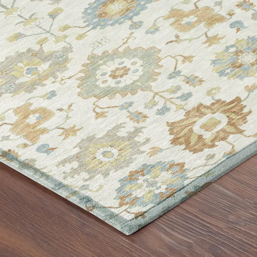 Ivory And Linen Geometric Washable Indoor Outdoor Area Rug Photo 4