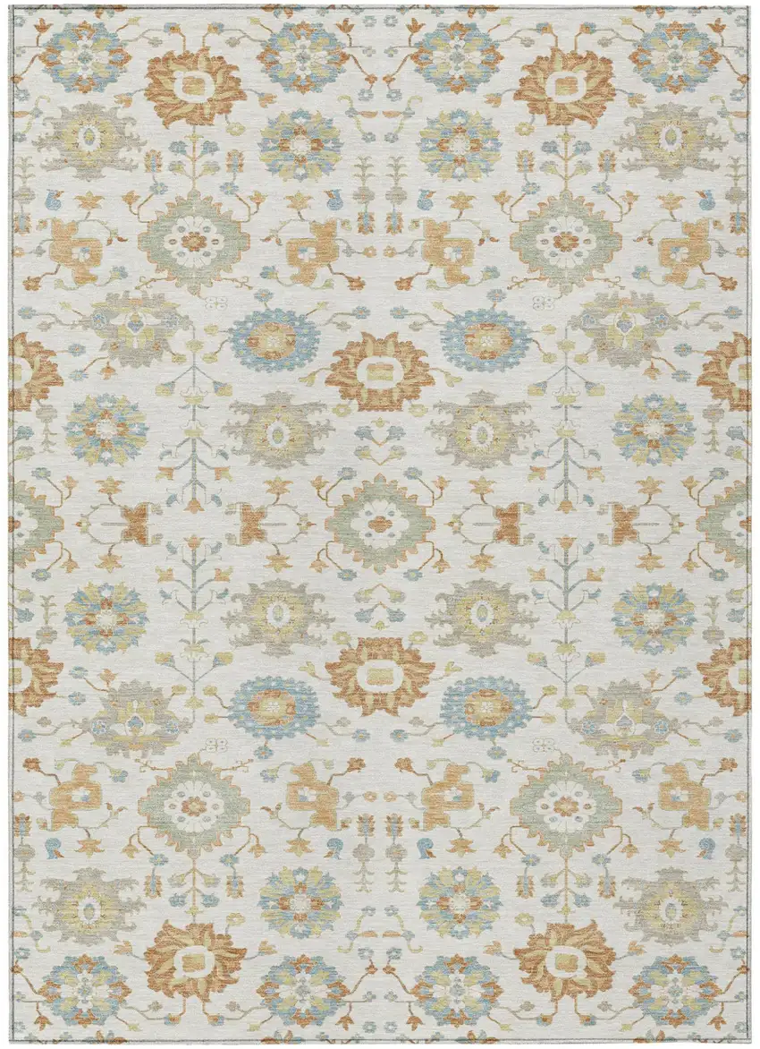 Ivory And Linen Geometric Washable Indoor Outdoor Area Rug Photo 1