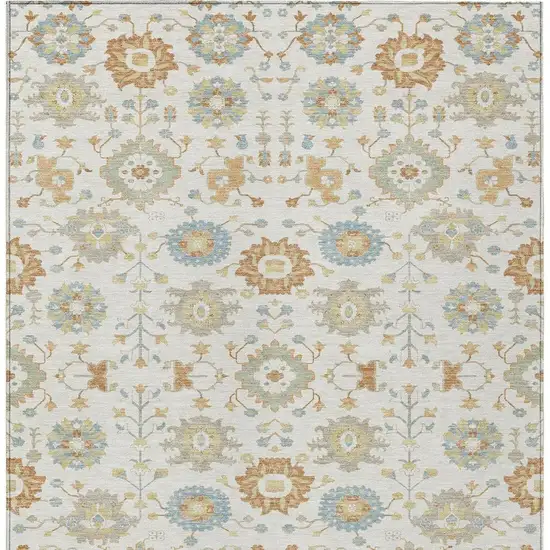 Ivory And Linen Geometric Washable Indoor Outdoor Area Rug Photo 3