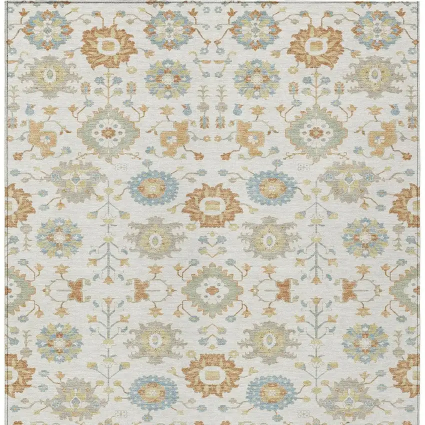 Ivory And Linen Geometric Washable Indoor Outdoor Area Rug Photo 3