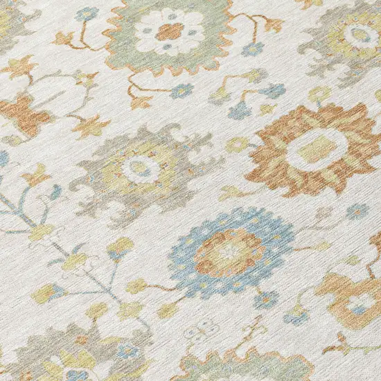 Ivory And Linen Geometric Washable Indoor Outdoor Area Rug Photo 5