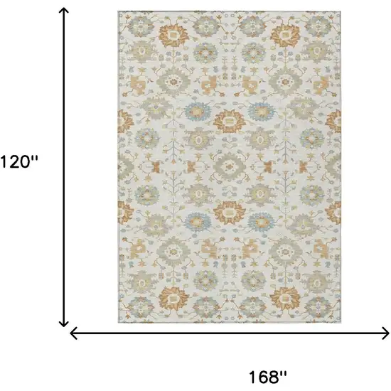 Ivory And Linen Geometric Washable Indoor Outdoor Area Rug Photo 6