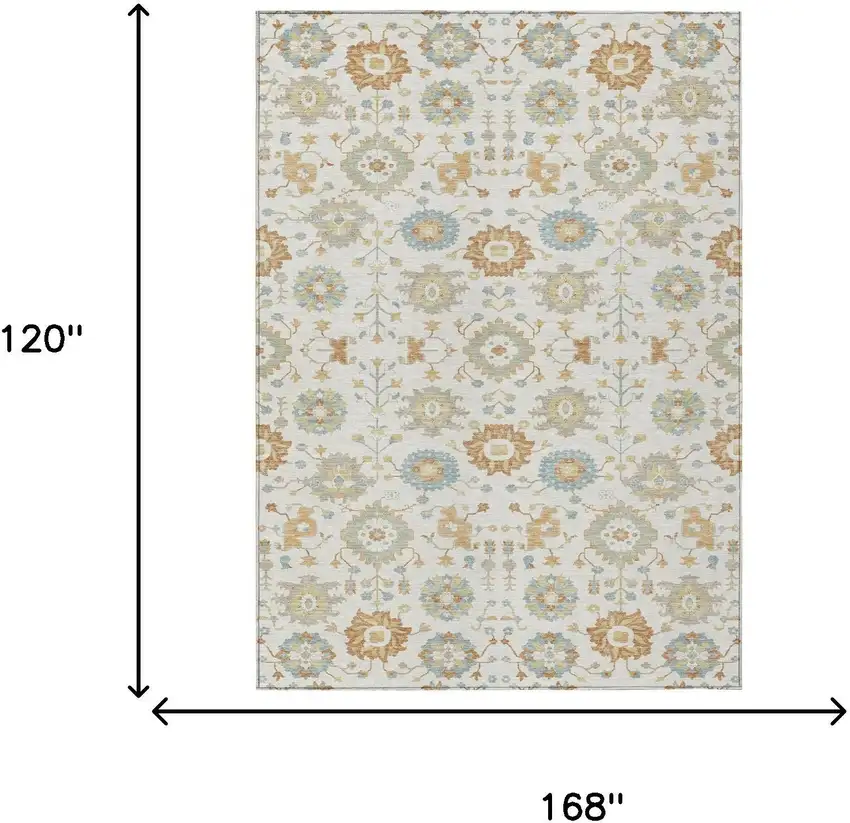 Ivory And Linen Geometric Washable Indoor Outdoor Area Rug Photo 6