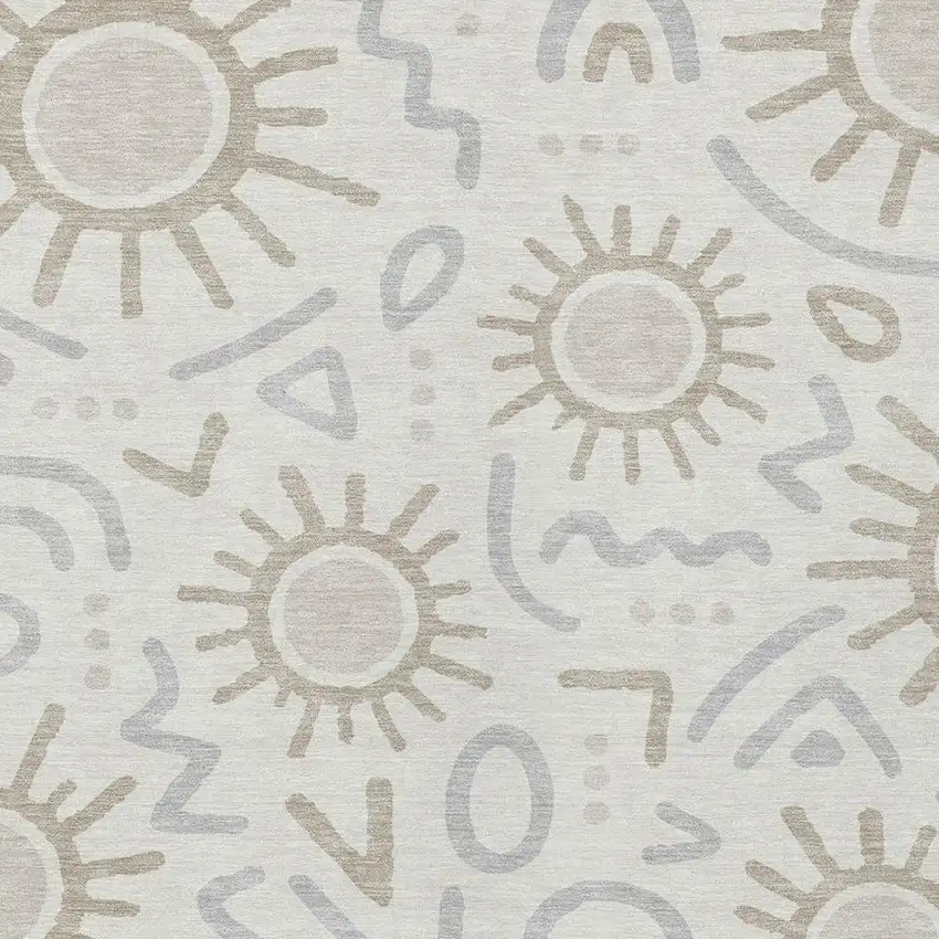 Ivory And Linen Geometric Washable Indoor Outdoor Area Rug Photo 2