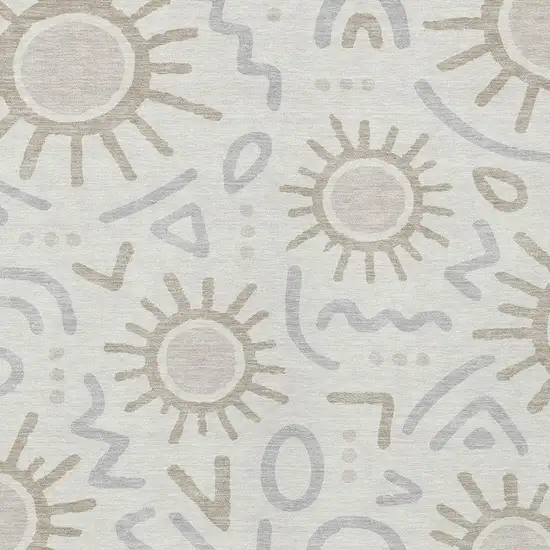 Ivory And Linen Geometric Washable Indoor Outdoor Area Rug Photo 2