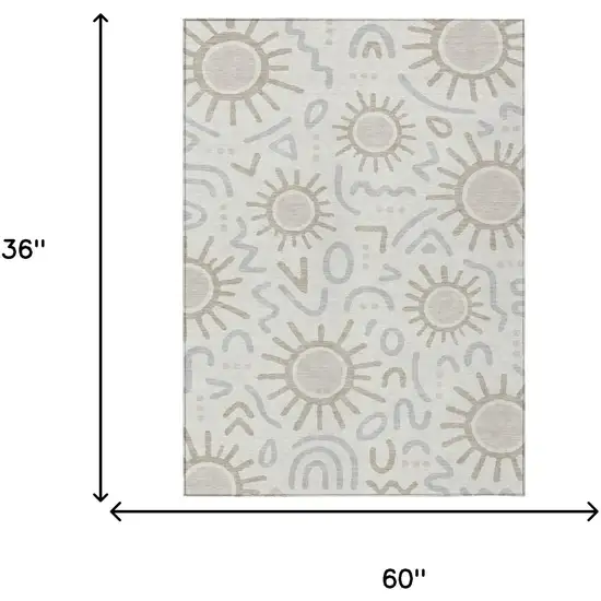 Ivory And Linen Geometric Washable Indoor Outdoor Area Rug Photo 6